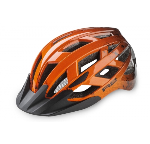 Шолом дитячий R2 Lumen Junior з блимавкою помаранчевий/чорний глянцевий S (52-56 см)