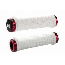 Грипсы ODI Troy Lee Designs Signature  MTB Lock-On Bonus Pack White w/Red Clamps (белые с красными з